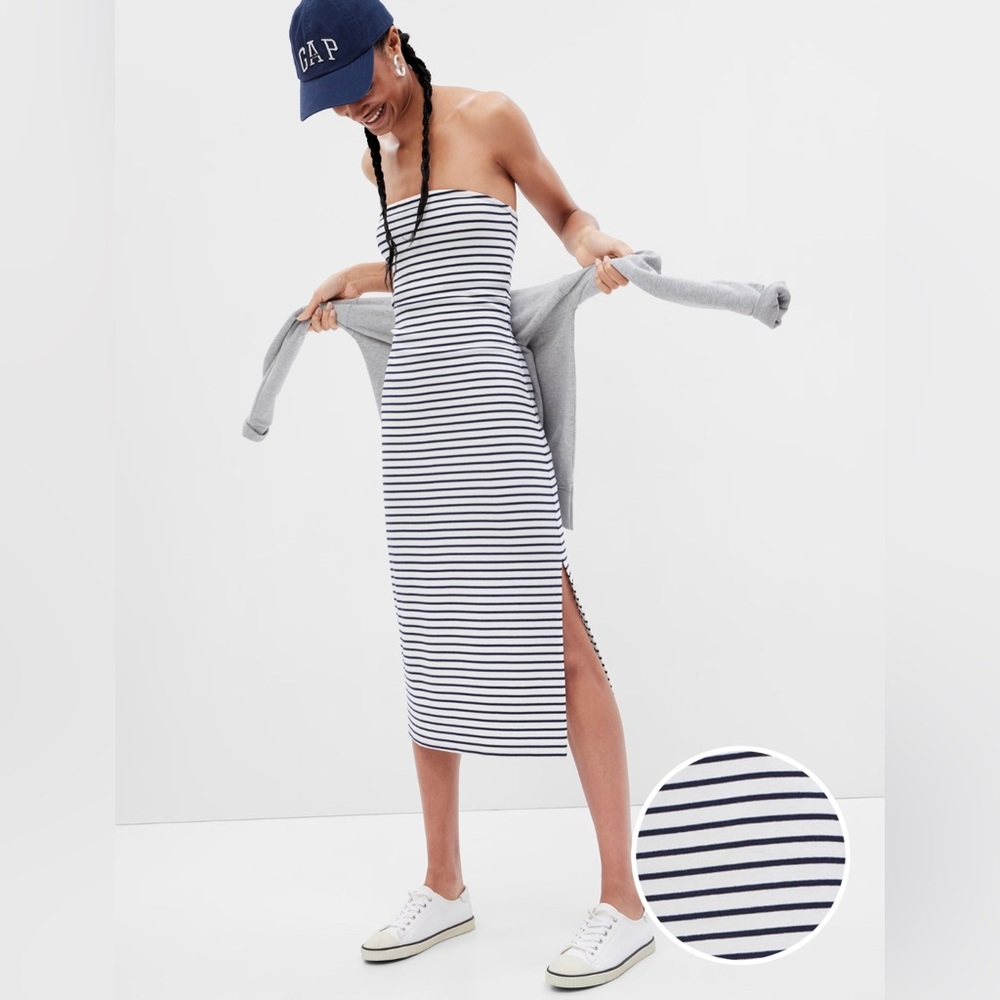 Modern Strapless Split-Hem Midi Dress